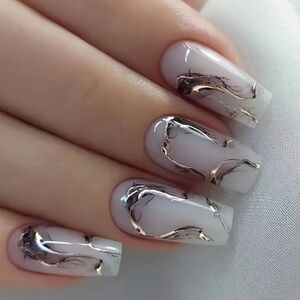 Grey Marble Look Press On Nails
